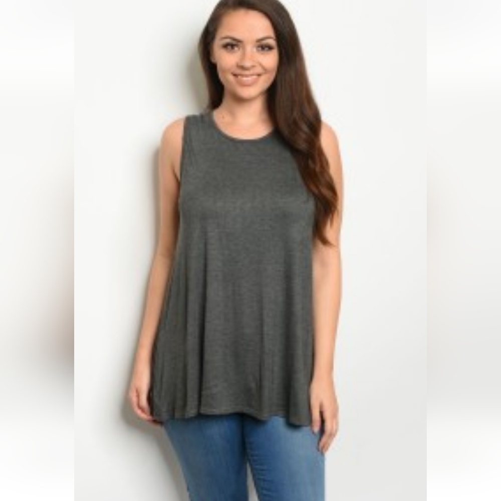 Gray Sleeveless Women's TopFlowy Rayon Spandex Tank Top | Layering Piece